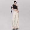 Calça Jeans Branca Off-White de Perna Larga Levemente Flare para Mulheres Outono 2025 Nova Cintura Caída Solta Reta Calça Branca