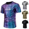 Camiseta de Manga Corta con Cuello Redondo y Textura Dorada Brillante para Fiesta/Escenario de Hombre Verano 2024 Camiseta para Hombre Transfronteriza