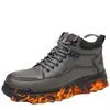 Nuevos zapatos de algodón de invierno para hombre, parte superior de piel, impermeables, forro polar, engrosados, botas de nieve para hombre, suela gruesa, antideslizantes, resistentes al desgaste, botas de algodón para hombre