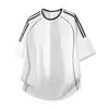 Camiseta Informal de Manga Corta con Cuello Redondo, Raya G-stone, Ribete de Contraste y Dobladillo Curvo, para Edad Media y Jóvenes