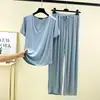Nuevo conjunto de ropa de casa holgada estilo coreano de talla grande para verano, conjunto fino de dos piezas de modal con cuello en V y manga corta para mujer