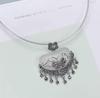 Colar Feminino Estilo Retrô com Pingente de Calcedônia Cravejado com Diamantes, Fecho Ruyi e Borla, Prata de Lei 925, Atmosférico, Presente