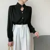 2026 Camisa Casual Versátil de Gola V de Alto Padrão com Temperamento para Mulheres Top Camisa de Nicho com Senso de Design