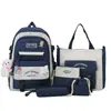 Set de mochila escolar de cinco piezas para estudiantes de secundaria y preparatoria, mochila estudiantil de gran capacidad para niñas, moderna, simple, con bloques de color, mochila casual para tutorías