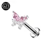 Novo Stud para Lábio Borboleta de Zircônia Modelo Transfronteiriço com Rosca Interna de 0,9 mm Stud para Cartilagem Auricular Liga de Titânio F136 Brinco Piercing
