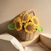 Cesta de Mini Flores de Girassol Tricotada à Mão Lã Acabada Girassol Artificial em Vaso Enfeites Presente de Feriado Barraca