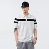 Camisa polo de punto de seda helada de alta gama con bloques de color para hombre, de manga corta, nuevo estilo de verano, camiseta de cuello para hombre moderna y versátil