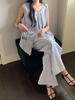 Talla Actualizada Estilo Coreano Simple Reductor de Edad Temperamento Suave Chaleco Camisa Mismo Color Versátil Casual Conjunto de Pantalones