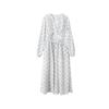 [Oufan] Vestido Floral de Atmósfera Romántica para Mujer, Nuevo Estilo Otoño, Cintura con Cordón, Vestido Largo de Cuello en V 2056
