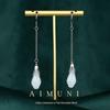 Novos Brincos de Orquídea Estilo Chinês Estilo Nacional Prata 925 Haste Imitação de Jade Hetian Simples Cool Hanfu Gancho de Orelha Versátil