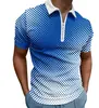 Exportação Transfronteiriça Outono Novo Masculino 3D Estampado Cor Sólida Listrado Zíper Camisa POLO Moda Negócios POLO