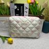 Bolsa de Cosméticos Acolchada Blanca con Lazo Pequeña Fresca y Linda Estudiante Bolsa de Almacenamiento Portátil Neceser de Gran Capacidad