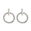 Moda Europea y Americana Elegantes Versátiles para Dama Simples Estilo Chanel Pendientes de Pedrería ins Súper Brillantes Completamente de Diamante Pendientes de Aro Grandes