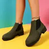 E-commerce Transfronteiriço 2026 Outono/Inverno Novidades Botas Chelsea Femininas Bico Redondo Camurça Faixa Elástica Salto Grosso Solado Grosso Sapatos Cor Sólida Botas de Cano Curto