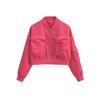 Chaqueta tipo cárdigan con cremallera y cuello retro estilo americano para mujer, diseño tridimensional, bolsillo grande, informal, súper corta.