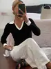 Suéter business casual outono e inverno, com gola color block, corte slim, blusa de manga longa, roupas femininas de outono
