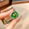 Colar com Pingente Retangular Longo Verde Maçã Cravejado de Diamantes, Brincos de Diamante de Alto Carbono com Esmeraldas, Conjunto de Anéis de Diamante Verde com Pedras Preciosas Coloridas para Mulheres
