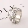 Huajie desea AliExpress clásico personalidad exagerada tres filas Diamante anillo ancho Mujeres anillo de Diamante de simulación Outlet de fábrica