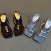Primer Encuentro con las Nuevas Sandalias de Moda de Verano para Mujer con Tacón Alto, Punta Cuadrada y Adornos de Pedrería, Versátiles y sin Cierre
