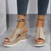 Verão Novo Tamanho Grande Exportação Sapatos Femininos Estilo Romano Salto Plataforma Fundo Grosso Vazado Boca de Peixe Sandálias Femininas Comércio Exterior Sandálias de Salto Alto
