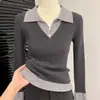 Nuevo Estilo Otoño/Invierno 2026 Conjunto de Dos Piezas Adelgazante Suéter de Punto con Cuello Polo y Mangas Largas en Color de Contraste