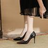 Sapatos de Salto Alto Pretos para Mulheres com Salto Fino, Novo Estilo 2026, Sola Vermelha Estilo Francês, Couro Envernizado, Bico Fino Sexy Profissional para Etiqueta de Trabalho