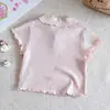 Camiseta de Manga Corta para Niña 2025 Nuevo Verano Estilo Coreano Dulce Top con Cuello de Muñeca para Bebés Capa Base de Moda