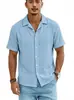 Camisa de Waffle Transpirable de Verano para Hombre Cuello Cubano Top Cardigan Casual de Manga Corta Transfronterizo Venta al por Mayor