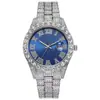 Relógio de Pulso Masculino Hip Hop de Luxo em Aço Inoxidável Cor Dourada com Calendário Pave de Strass Iced Out Reloj Hombre