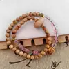 Pulseira de Contas Pequenas Estilo Vintage de Sândalo Preto com Círculos Duplos, Contas Tricolores, Contas de Oração Budistas, Pulseira de Ágata, Corrente de Mão Pedra do Tigre Olho de Gato