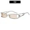 Gafas de Sol Rectangulares Estrechas con Incrustaciones de Perlas y Pedrería Moda Europea y Americana Montura Pequeña Decorativas Estilo Callejero Versátiles Gafas de Sol Transfronterizas