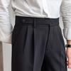 Pantalones Rectos al Tobillo de Cintura Media-alta Diseño Nápoles Estilo Coreano para Primavera y Otoño Pantalones Casuales Británicos Rectos Antiarrugas para Hombre
