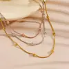 Nuevo collar y pulsera de acero de titanio con baño de vacío, tres colores, tres capas, cuentas de bola de acero, clip de serpiente redondo, joyería de acero inoxidable, no se decolora