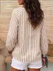 Camiseta de manga larga con rayas europeas y americanas, cuello redondo, mangas raglán tipo linterna, dobladillo suelto plisado, jersey para mujer, comercio exterior, 2026