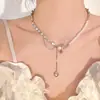 Colar Feminino Novo Coreano Rosa Coração de Lava Costurado Pérola Design de Nicho Coração de Pêssego Luxo Acessível Corrente para Clavícula Versátil