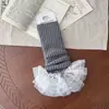 Meias Shang de Algodão para Sapatos Femininas Outono Inverno Estilo Lolita Ballet Camada Dupla Renda Laço Espessadas Quentes Resistentes Meias Largas