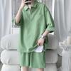 Terno casual da moda masculina 2023, novo, tamanho grande, camisa polo solta, camiseta, shorts, estilo Hong Kong, tamanho grande, conjunto de duas peças