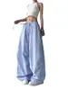 Pantalones casuales color azul dopamina para mujer, delgados de verano, holgados, hip-hop, deportivos, de pierna ancha, para baile, jazz, street dance, para mujer