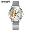 SANDA SANDA 1022 Reloj de Cuarzo para Hombre con Esfera Hueca Correa de Acero Resistente al Agua para la Vida Reloj de Hombre