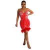 Vestido con tirantes de plumas y diamantes de imitación, sin mangas, estilo europeo y americano, para mujer, disponible en AliExpress y Amazon.