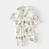 Conjunto de Gaze para Bebê, Roupas de Casa para Bebê, Tops e Calças de Fibra de Bambu de Manga Longa, Roupas de Verão com Ar Condicionado para Crianças Meninas