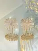 Brincos de Floco de Neve de Luxo Leve com Cravação Completa de Diamantes, Brincos de Ouro Banhado Estilo Francês de Alta Qualidade com Pedras de Diamante, Acessórios Versáteis e Elegantes para Atacado