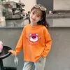 Camiseta de manga larga 100% algodón para niña para primavera y otoño 2026, elegante camiseta básica infantil con estampado de dibujos animados para niñas pequeñas
