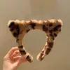 Orejas de Gatito de Piel Negra Leopardo Felpa Aro para el Cabello Mujer Lavar la Cara Maquillaje Diadema Dibujos Animados Accesorios para el Cabello Lujo Salsa de Gato