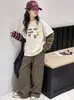 Conjunto de Niña Otoño 2026 Nuevo Estilo: Conjunto de Sudadera y Jeans Falsos de Dos Piezas para Niñas, Conjunto de Dos Piezas Estilo Coreano de Ropa de Trabajo para Estudiantes de Secundaria