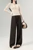 Pantalones Anchen de Acetato y Lana de Oveja Negro-Gris Otoño/Invierno 2026 Caída Suave Pierna Ancha Pierna Recta Pantalones Casuales para Mujer