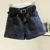 Shorts jeans femininos verão novo 2020 moda versátil modelador estilo coreano perna larga barra dobrada linha A hot pants moda ins