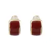 Pendientes rectangulares curvos color vino tinto diseño simple francés pendientes retro lujo ligero nicho alta gama pendientes estilo extranjero
