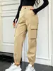 Exclusivo para vendas transfronteiriças 2026 Calça cargo de bolso grande estilo europeu e americano para mulheres, calça jogger casual de cintura alta com modelagem slim