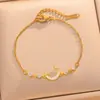 Pulsera de Acero Inoxidable con Baño de Oro de 18 Quilates, Luna Creciente, Tendencia Europea y Americana, Lujo Ligero, Regalo Simple y de Moda, Dorado y Plateado